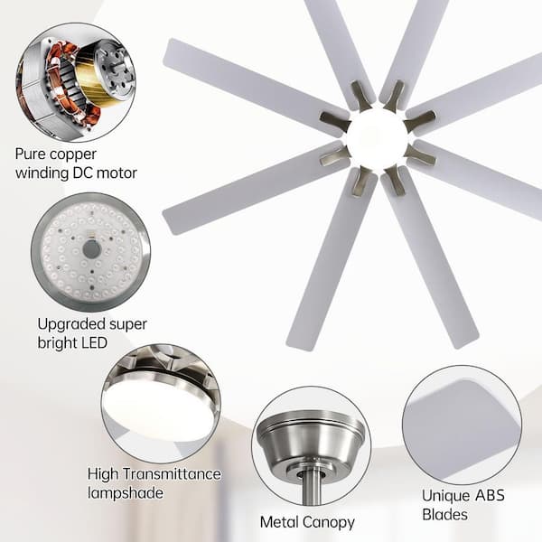 Sofucor 66 in. Indoor/Outdoor Nickel Smart Ceiling Fan with LED