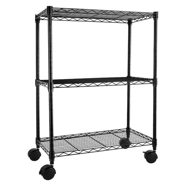 Otryad Heavy Duty 3-Shelf Shelving with Wheels, Simple Deluxe Adjustable Storage Units, Steel Organizer Wire Rack in Black