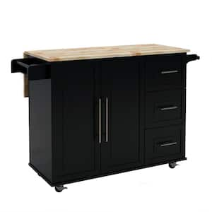 Tileon Black Kitchen Island with Spice Rack and Towel Rack, MDF Kitchen ...