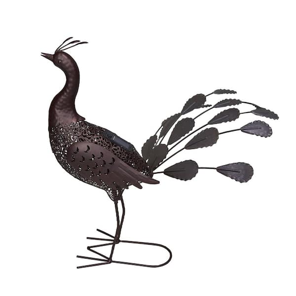 Unbranded 22 in. Steel Indoor/Outdoor Animal Garden Peacock Metal Sculpture Statue with Solar Light