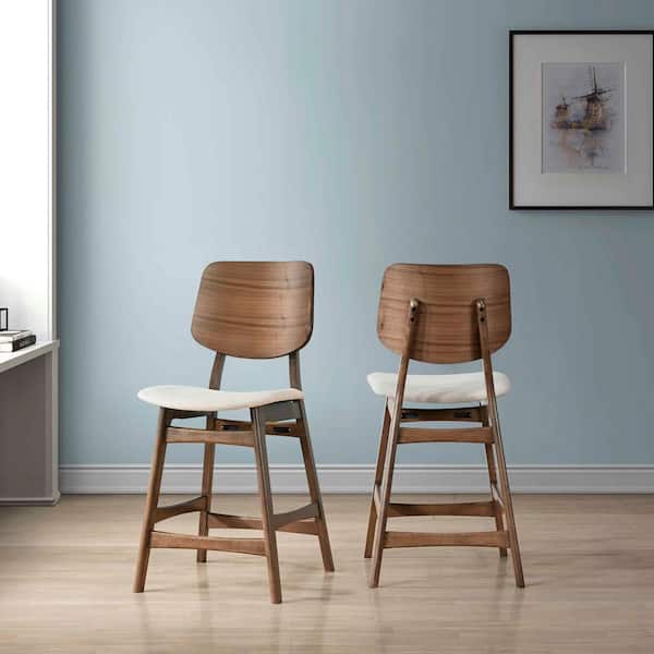 New Classic Furniture Oscar Walnut Wood Counter Side Chair with Beige Polyester Seat (Set of 2)
