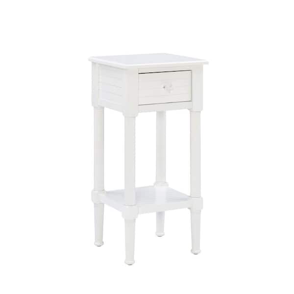 Linon Home Decor Sam 14 in. White Rectangle Wood Top End Table with Drawer and Shelf