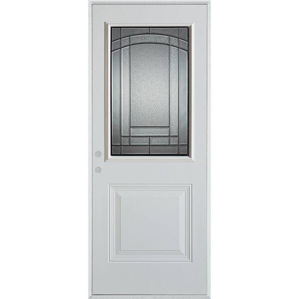 Stanley Doors 36 in. x 80 in. Chatham Patina 1/2 Lite 1-Panel Painted White Right-Hand Inswing Steel Prehung Front Door