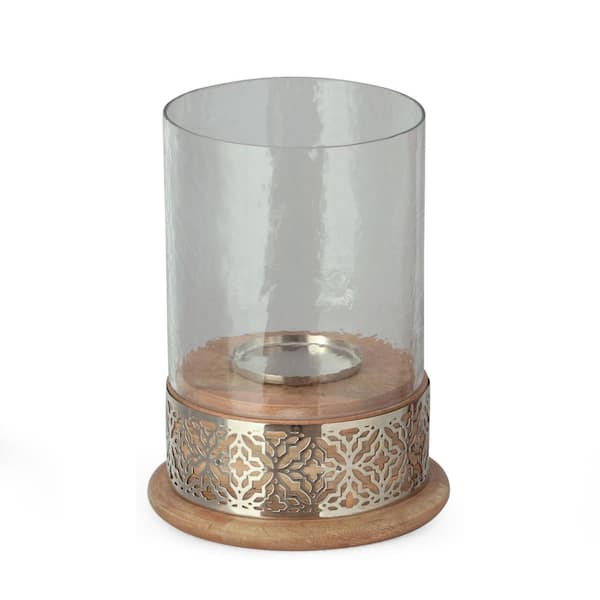 Afoxsos Natural Lattice Woodworth Boho Handcrafted Mango Wood Hurricane Candle Holder