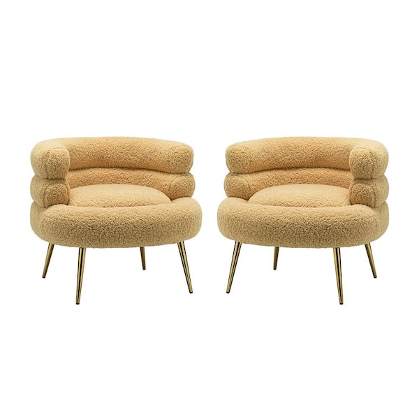 JAYDEN CREATION Virbius Mustard Barrel Chair with Metal Legs (Set of 2)