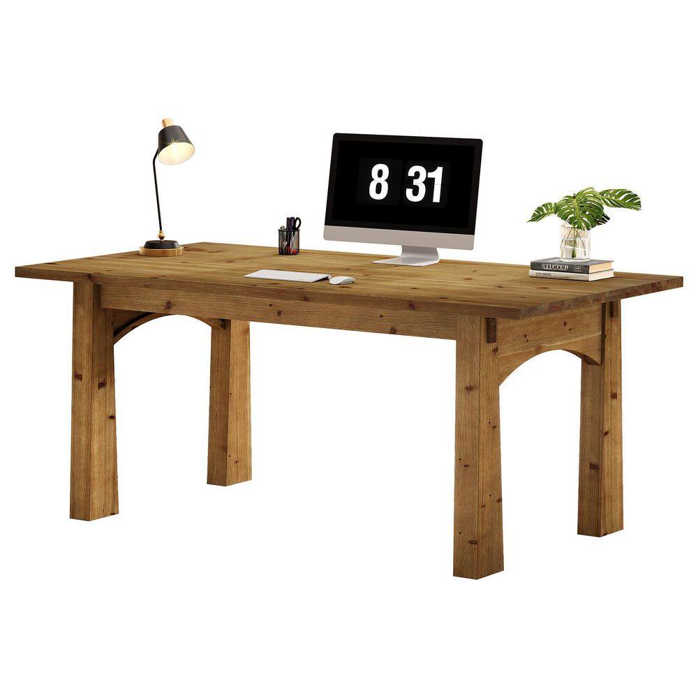 63 in. Rectangular Brown Solid Wood Executive Desk with Sturdy Wooden Legs, Computer Desk Writing Table for Home Office