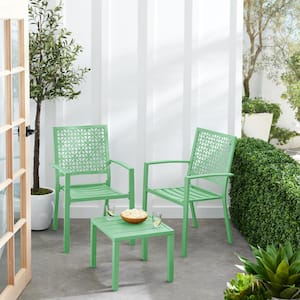 Mint Green 3-Piece Metal Outdoor Patio Conversation Set with 2 Stackable Chairs and Table