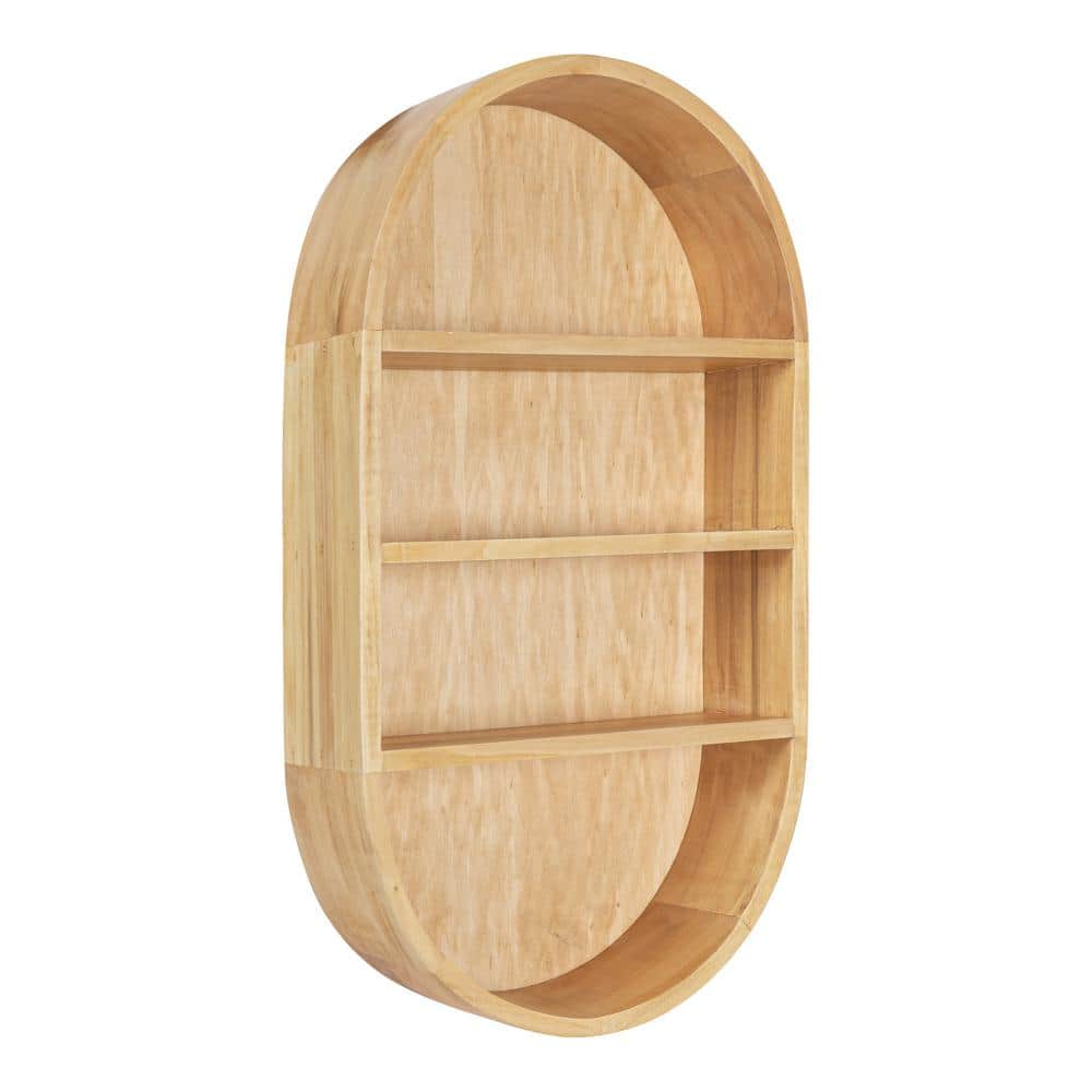Natural Mango Wood Oval Floating Wall Shelf, 18.6"