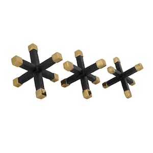 Gold/Black Xylo Aluminum X-Shaped Objects - Set of 3