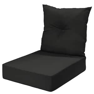 24 in. in. x 24 in. Ebony Outdoor Cushion Chair Cushion With Back in Black Includes 1 Cushion Set (Back and Seat)