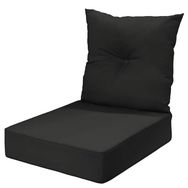 OUTDOOR DECOR BY COMMONWEALTH 24 in. in. x 24 in. Ebony Outdoor Cushion Chair Cushion With Back in Black Includes 1 Cushion Set (Back and Seat)