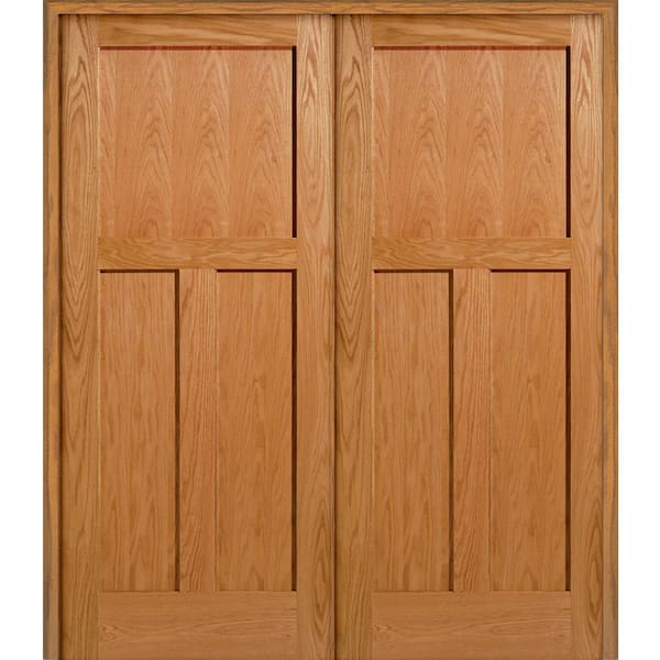 MMI Door 72 in. x 80 in. 3-Panel Flat Square Sticking Unfinished Red Oak Wood Both Active Solid Core Double Prehung Interior Door