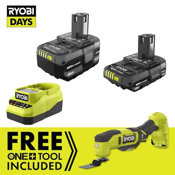 ONE+ 18V Lithium-Ion Kit with 2.0 Ah and 4.0 Ah Batteries, Charger with FREE ONE+ 18V Cordless Multi-Tool