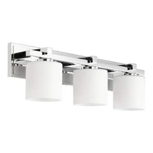 Traditional Cylinder 24 in. W 3-Lights Chrome Vanity Lights with Satin Opal Glass