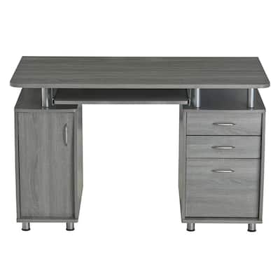 48 in. Rectangular Gray 3 Drawer Computer Desk with Keyboard Tray