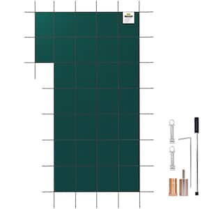 18 ft. x 34 ft. Rectangular Green In Ground Pool Safety Winter Pool Cover with Left Step