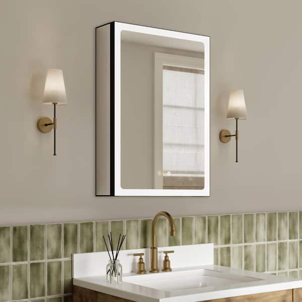 Amelia 24 in. W x 30 in. H Rectangular Aluminum Medicine Cabinet with Mirror, Adjustable Shelf, Dimmable Light, Anti-Fog