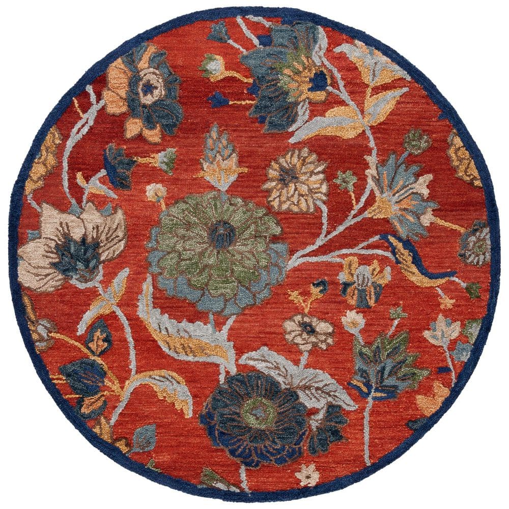 Blossom 6 ft. x 6 ft. Orange/Blue Border Floral Round Area Rug price history on PriceWatchPro