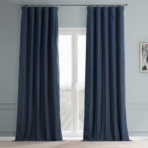Exclusive Fabrics & Furnishings Noble Navy Blue Dune Textured Hotel Blackout Cotton Curtain - 50 in. W x 96 in. L (1 Panel)