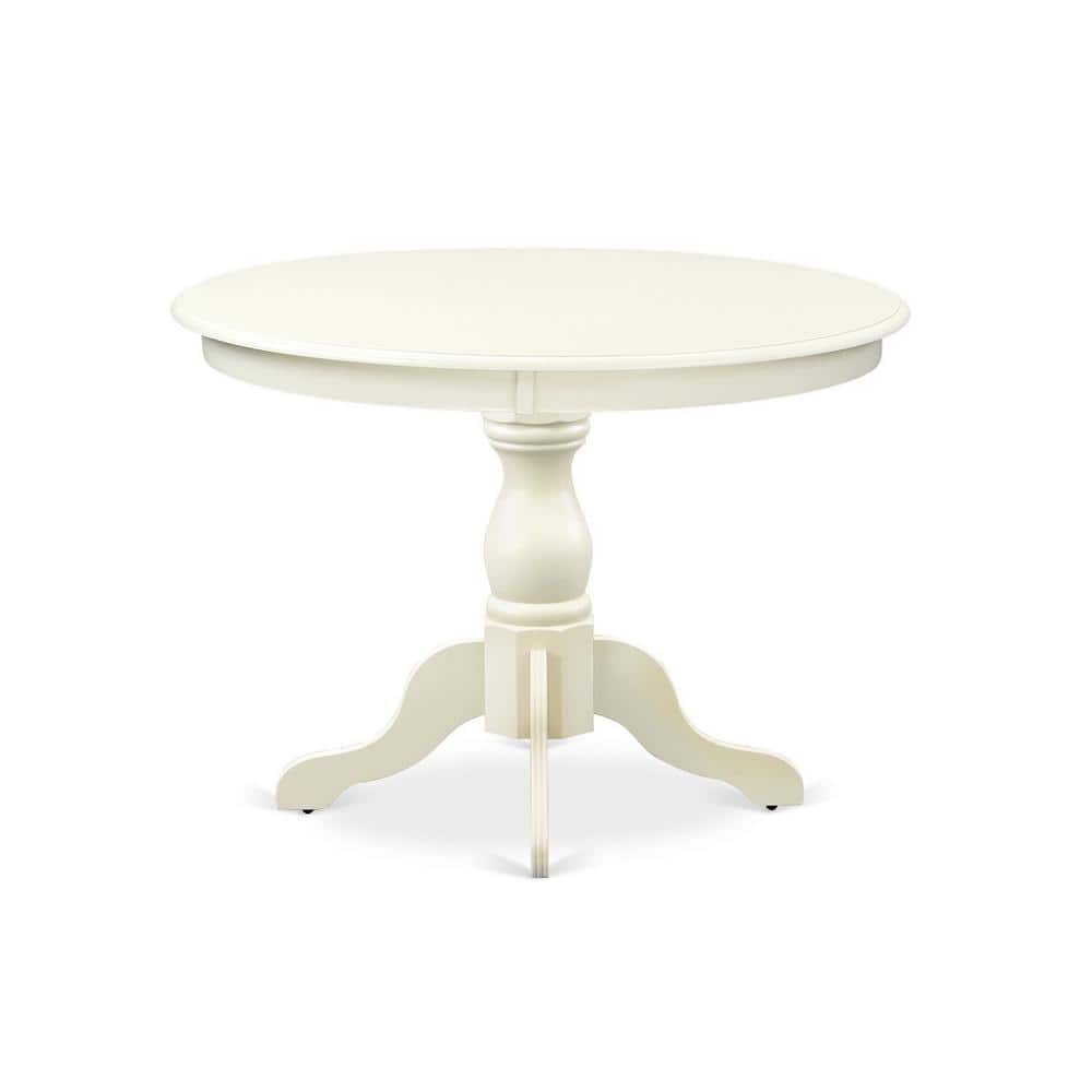 Linen White Round Dining Table Set with Slatted Chairs