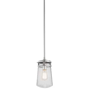 Lyndon 11.75 in. 1-Light Brushed Aluminum Hanging Pendant Light with Clear Seeded Glass (1-Pack)