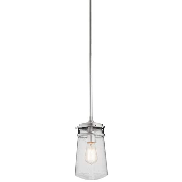 KICHLER Lyndon 11.75 in. 1-Light Brushed Aluminum Hanging Pendant Light with Clear Seeded Glass (1-Pack)