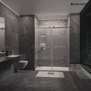 60 in. W x 72 in. H Sliding Frameless Shower Door in Brushed Nickel with 3/8 in. Clear Glass