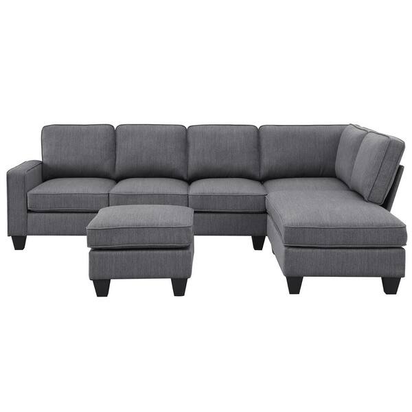 Harper & Bright Designs Sofa 112 in. Flared Arm 1-Piece Fabric L-Shaped  Sectional Sofa in Black with Ottoman GTT004AAB - The Home Depot