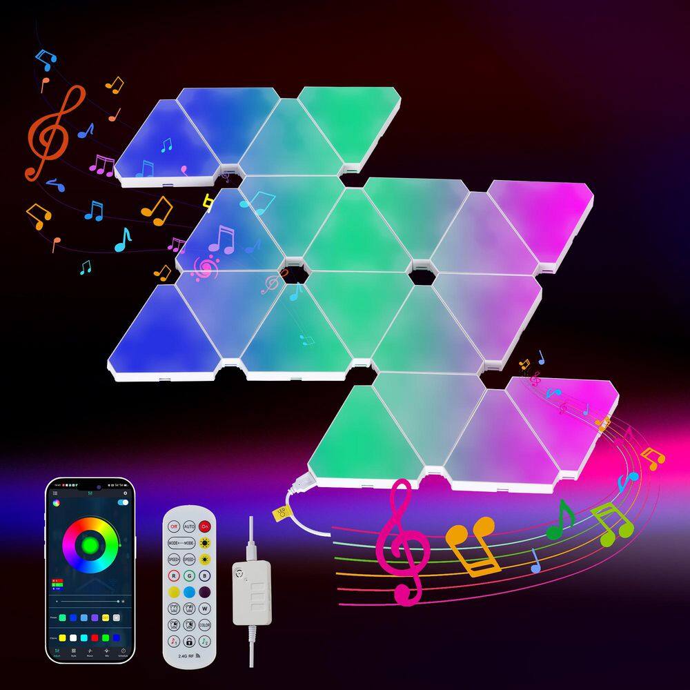 4. 3in x 5in. White 20-Pack Triangular RGB LED Wall Light Panels, App & Remote Controlled for Gaming Room, Bedroom price history on PriceWatchPro