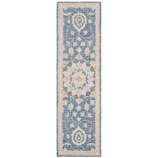 Blossom 2 ft. x 8 ft. Navy/Multi Ornate Floral Border Runner Rug