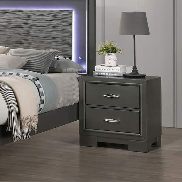 Furniture of America Jonvang 2-Drawer Metallic Gray Nightstand (23 in. H X 22 in. W X 16.38 in. D)