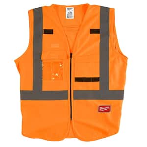 2X-Large /3X-Large Orange Class 2-High Visibility Safety Vest with 10 Pockets