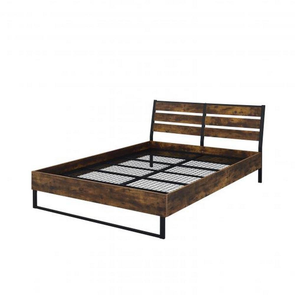 Eastern Brown and Black Wood Frame King Size Panel Bed with Headboard