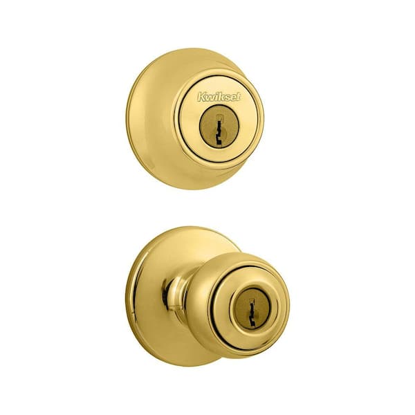 Kwikset Polo Double Cylinder Polished Brass Combo Pack Door Knob