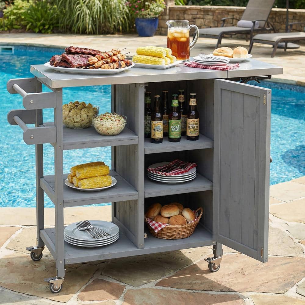 XL エルドレッソ KEEP RUNNING FOR BEER T グレーセット HomeAura Gray Outdoor Grill Cart Kitchen Island with Open Shelves