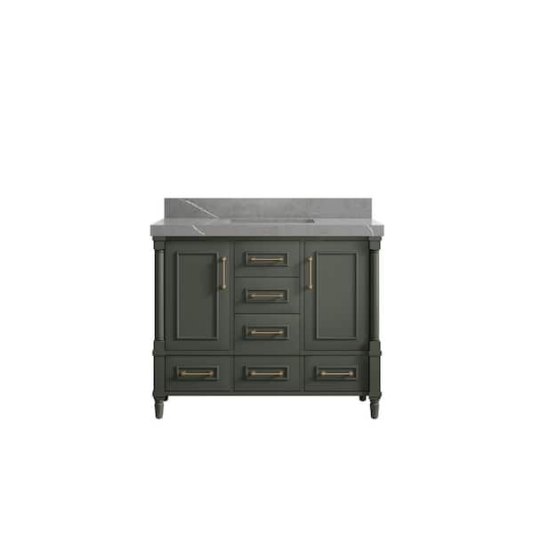 Willow Collections Hudson 42 in. W x 22 in. D x 36 in. H Bath Vanity in Pewter Green with 2 in. Piatra Gray Quartz Top