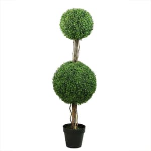 48 in. Potted 2-Tone Green Double Ball Boxwood Topiary Artificial Garden Tree