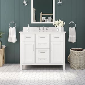 Tahoe III 42 in. W x 21 in. D x 35 in. H Single Sink Bath Vanity in White with White Engineered Stone Top with Outlet