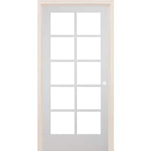 24 in. x 80 in. Left-Handed 10-Lite Clear Glass Solid Core White Primed Wood Single Prehung Interior Door
