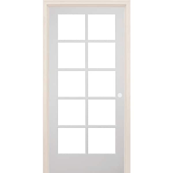 Builders Choice 24 in. x 80 in. Left-Handed 10-Lite Clear Glass Solid Core White Primed Wood Single Prehung Interior Door