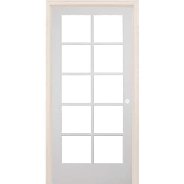 Builders Choice 28 in. x 80 in. Left-Handed 10-Lite Clear Glass Solid Core White Primed Wood Single Prehung Interior Door