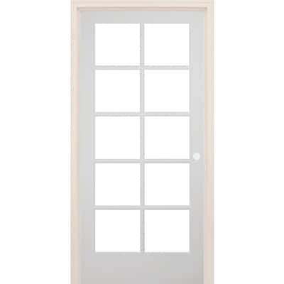 36 in. x 80 in. Left-Handed 10-Lite Clear Glass Solid Core White Primed Wood Single Prehung Interior Door