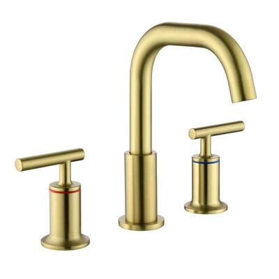 Vrewt 8 in. Widespread Double Handle Bathroom Faucet in Brushed Gold