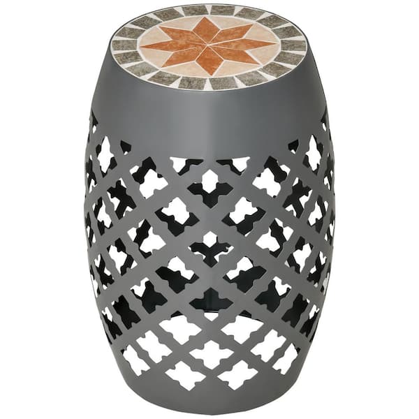 Outsunny 18 in. Grey Round Metal Outdoor Side Table