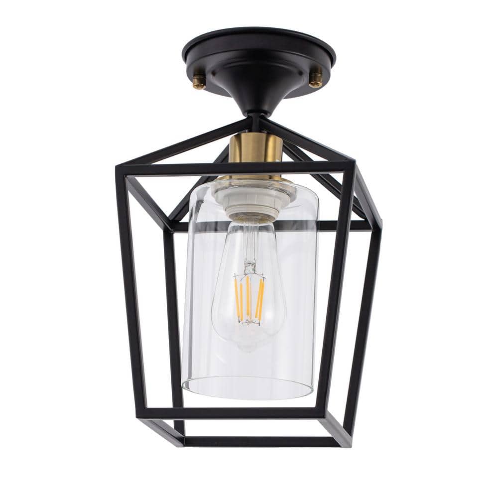 7.09 in. 1-Light Black and Gold Semi- Flush Mount Lighting with No Bulbs Included 1-Pack price history on PriceWatchPro