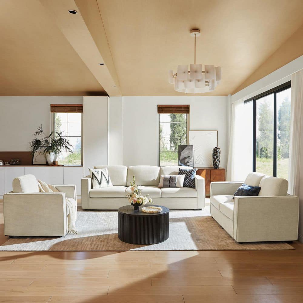 Elison 100 in. 5-piece Slipcovered Polyester Sectional Sofa in Creamy White price history on PriceWatchPro