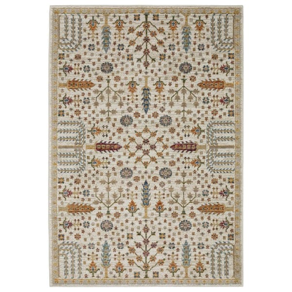 3' X 5' Ivory And Gold Oriental Area Rug