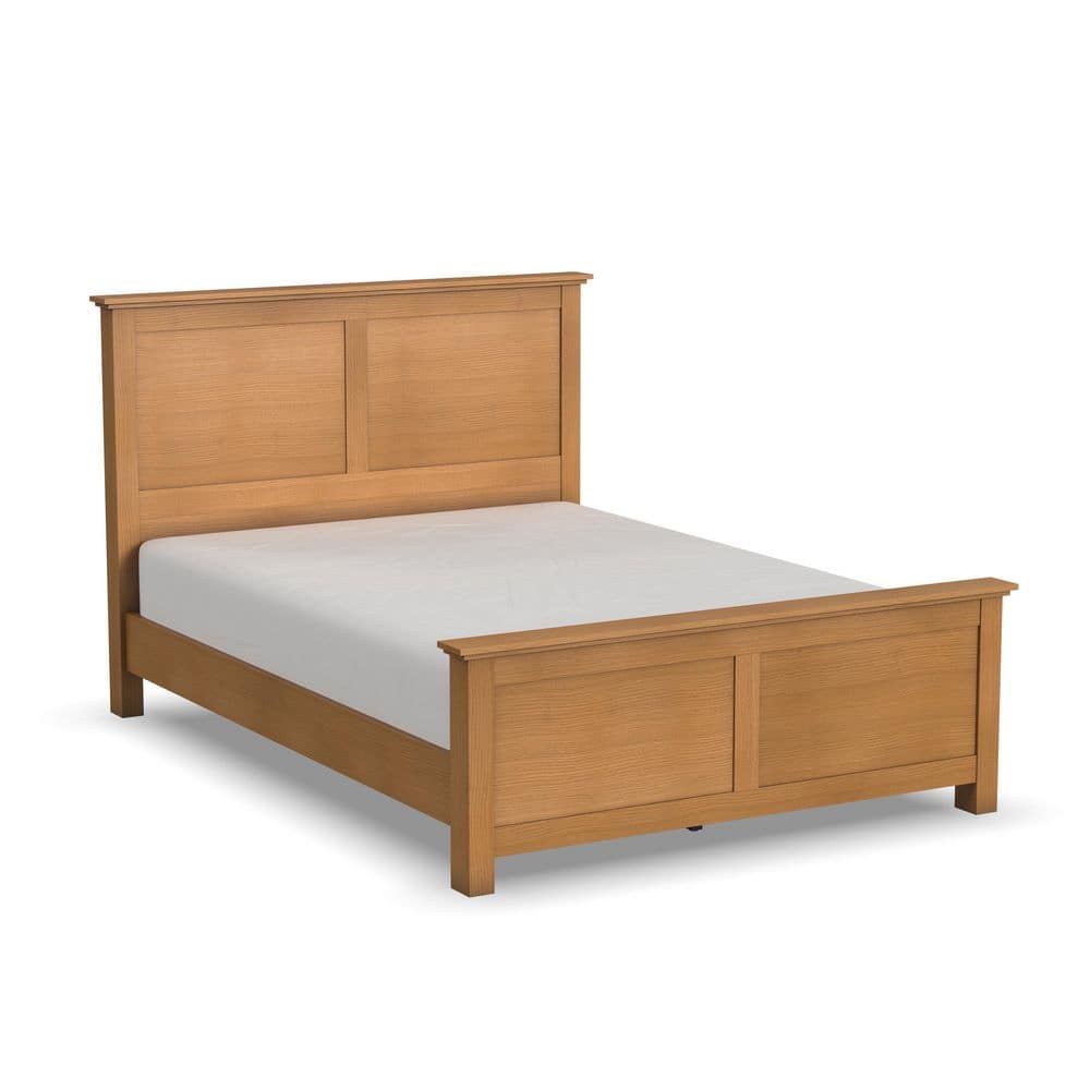 Oak Park Light Brown Queen Wood Panel Bed with Slats