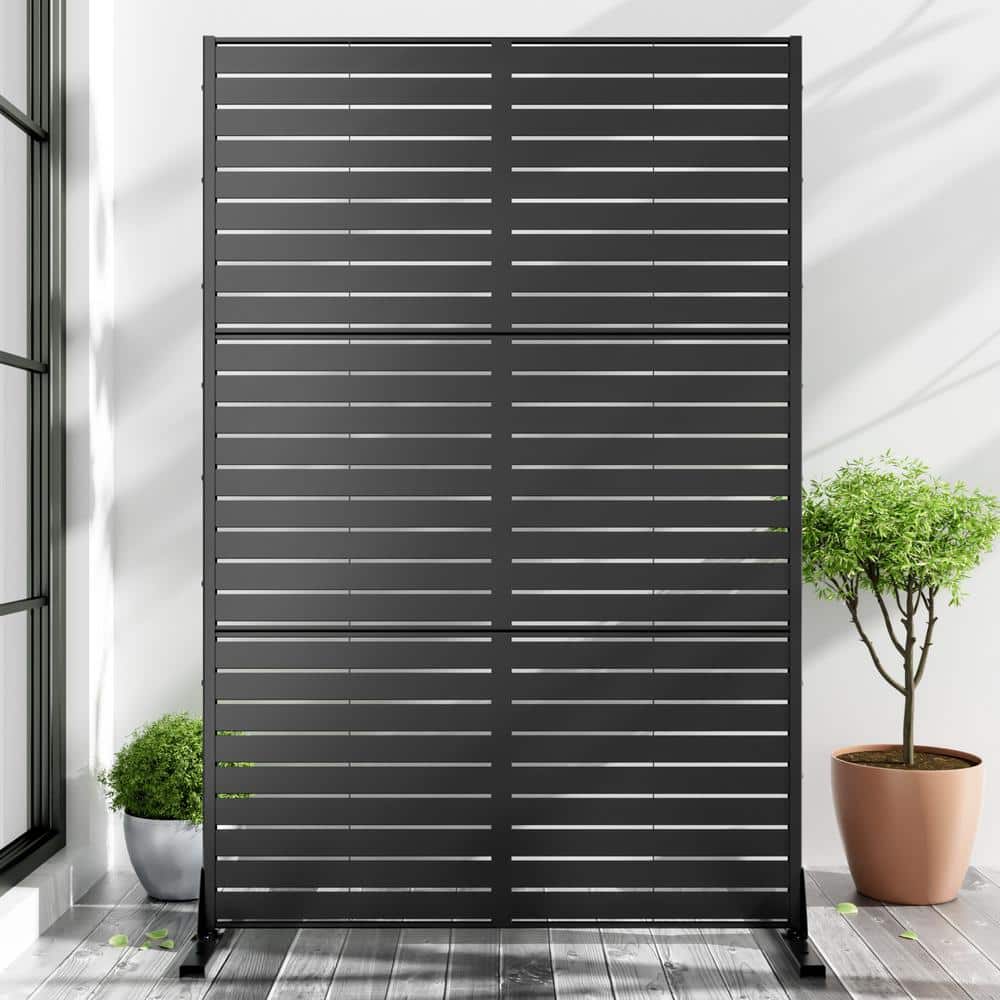 75 in. x 48 in. Black Patio Privacy Screen with Stand