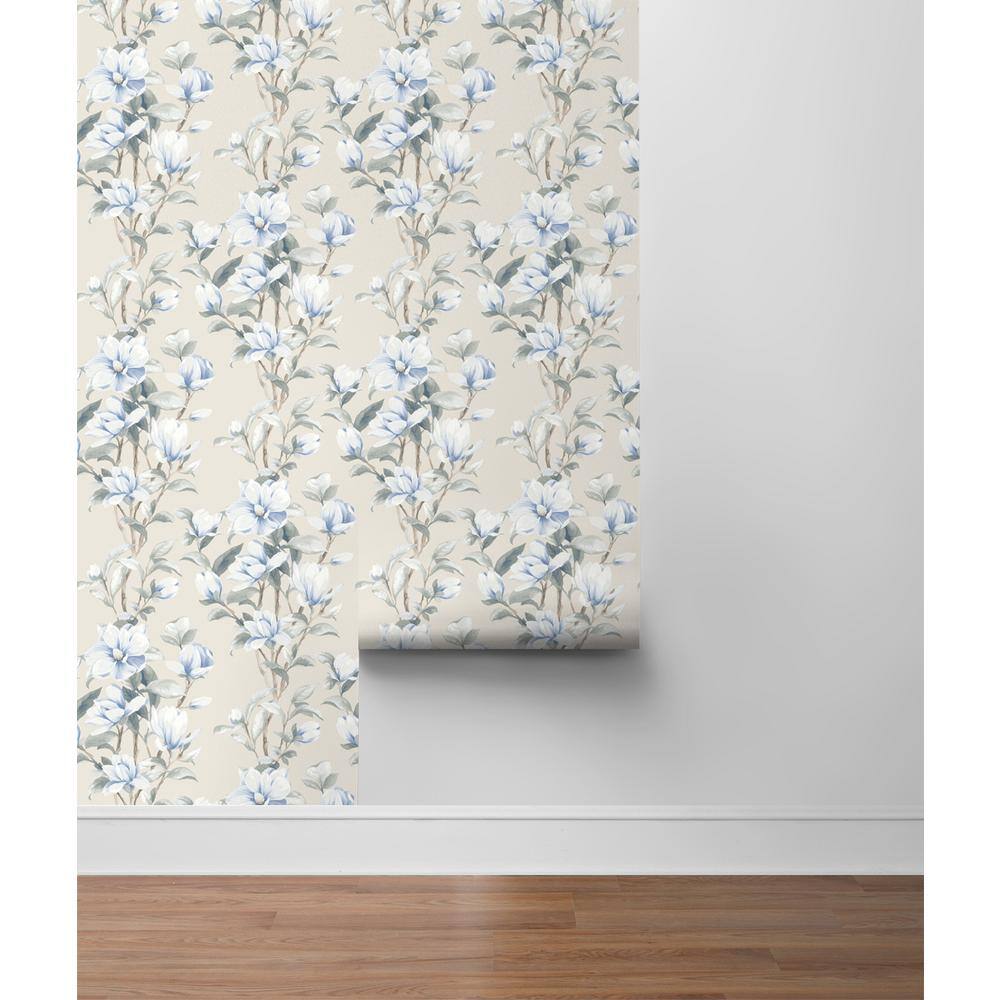 Linen French Blue Floral Peel and Stick Wallpaper Roll